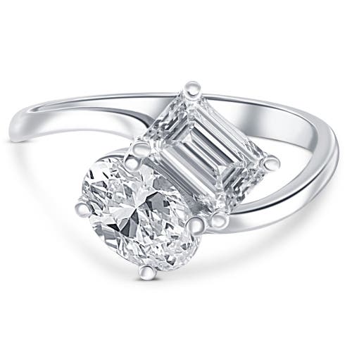 Bliss Diamond 2 1/4ct Tw Toi Et Moi Oval And Emerald Cut Engagement Ring Gold Lab Grown In Silver