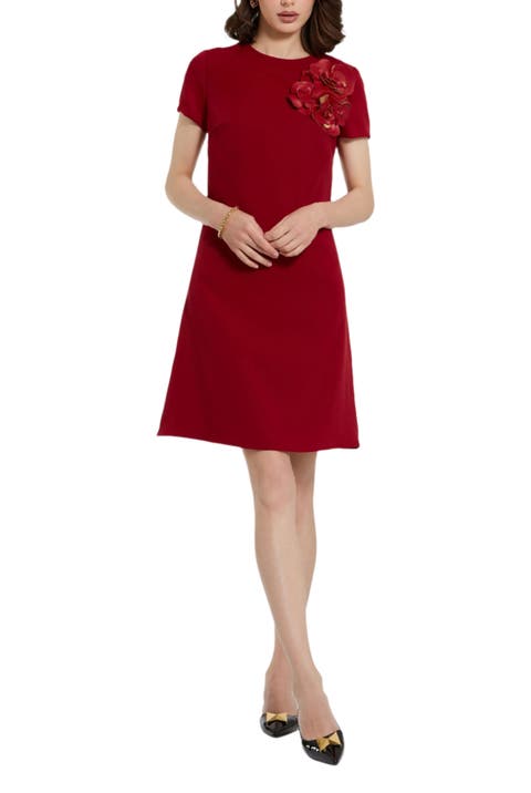 Crepe Cap Sleeve Mini Dress With 3D Flower Details