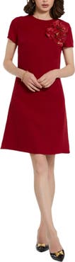 Mac Duggal Crepe Cap Sleeve Mini Dress With 3D Flower Details