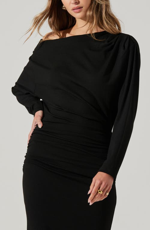 Astr The Label Nary One-shoulder Long Sleeve Midi Dress In Black