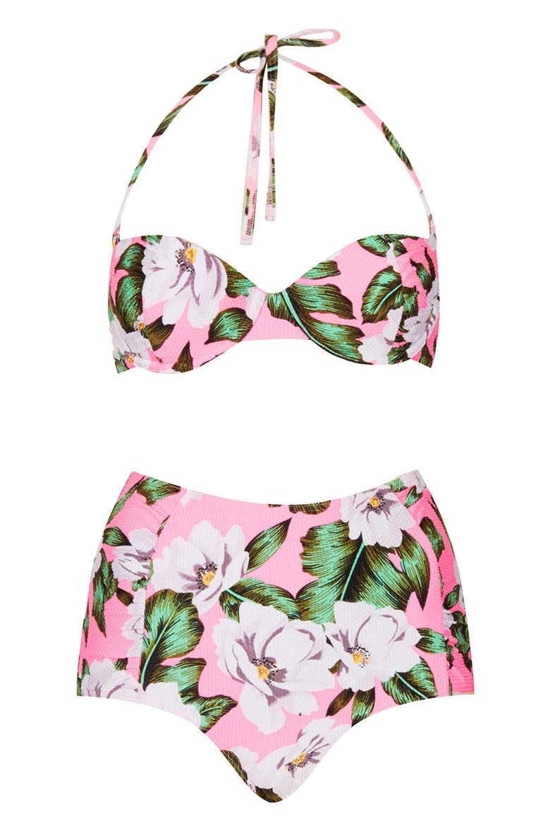 'Aloha' Print Floral Bikini, Main, color, PINK