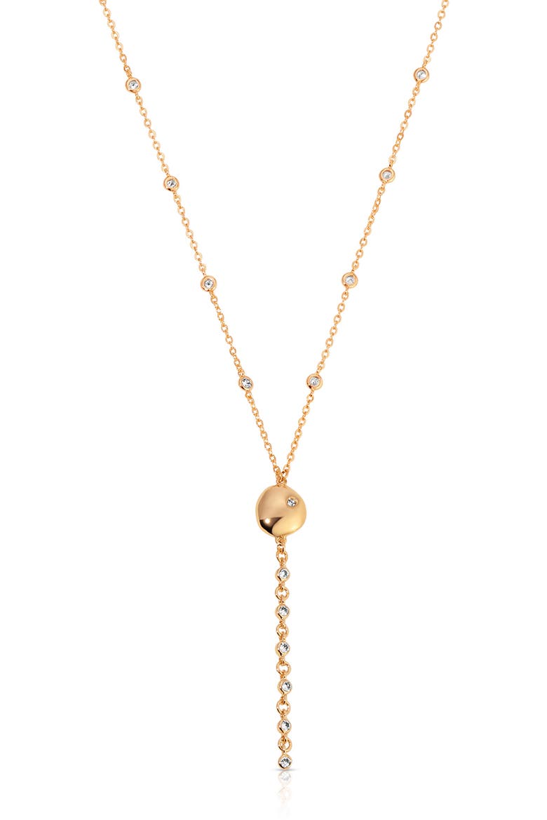 Polished Pebble Cubic Zirconia Station Y-Necklace, Alternate, color, GOLD