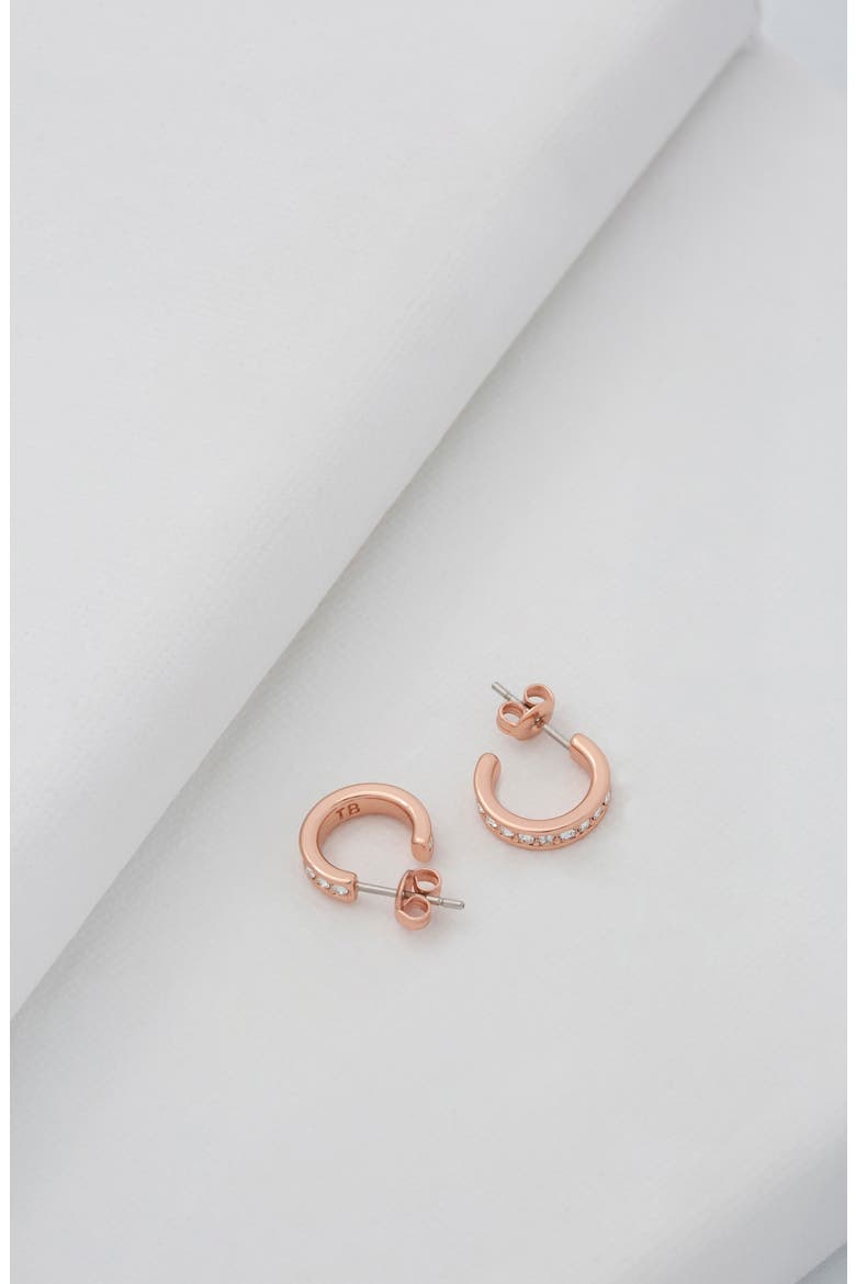 Seenita Nano Huggie Hoop Earrings, Alternate, color, ROSE GOLD TONE CLEAR CRYSTAL