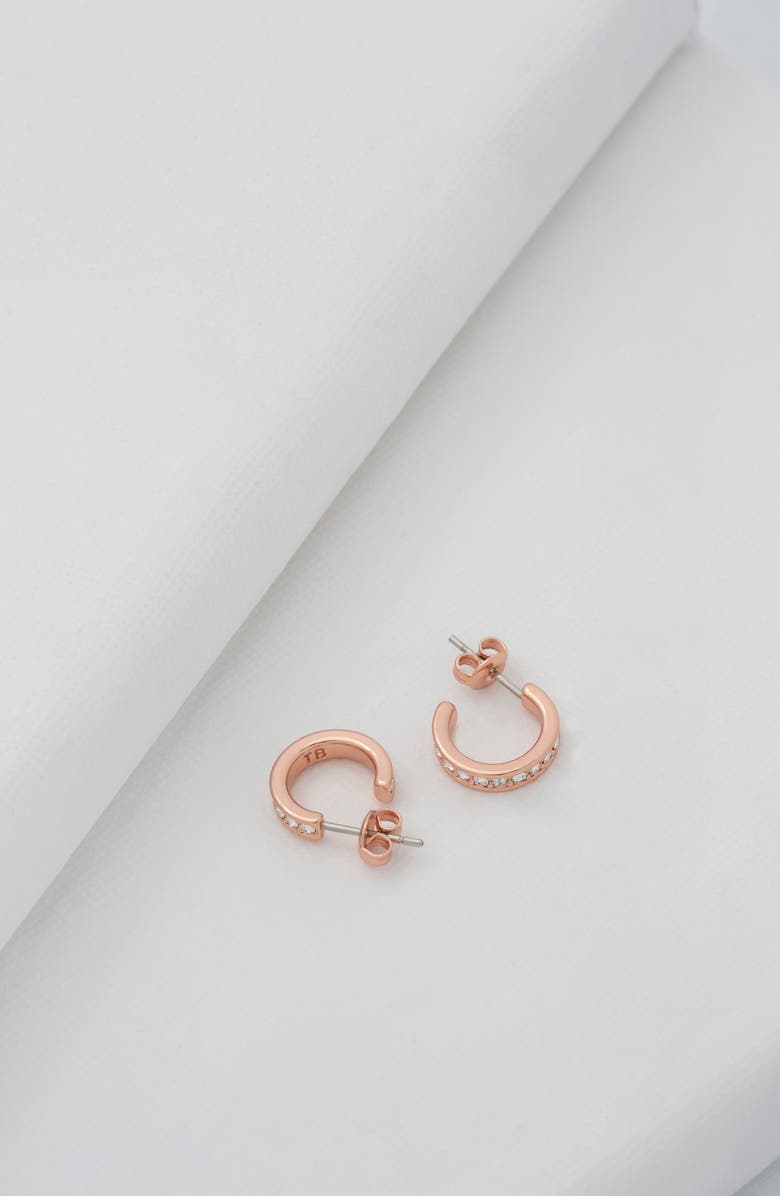 Ted Baker London Seenita Nano Huggie Hoop Earrings, Alternate, color, Rose Gold Tone Clear Crystal