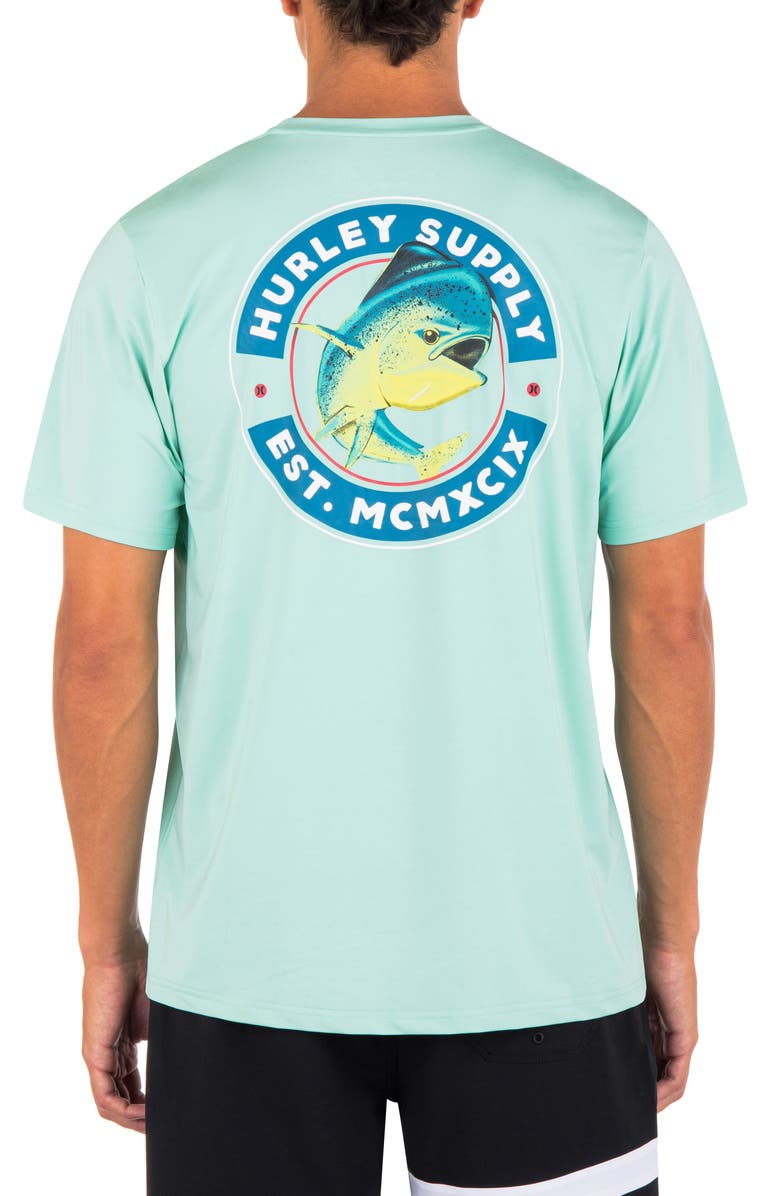 Hurley Hybrid Short Sleeve UPF 50+ Rashguard, Alternate, color, Tropical Mist