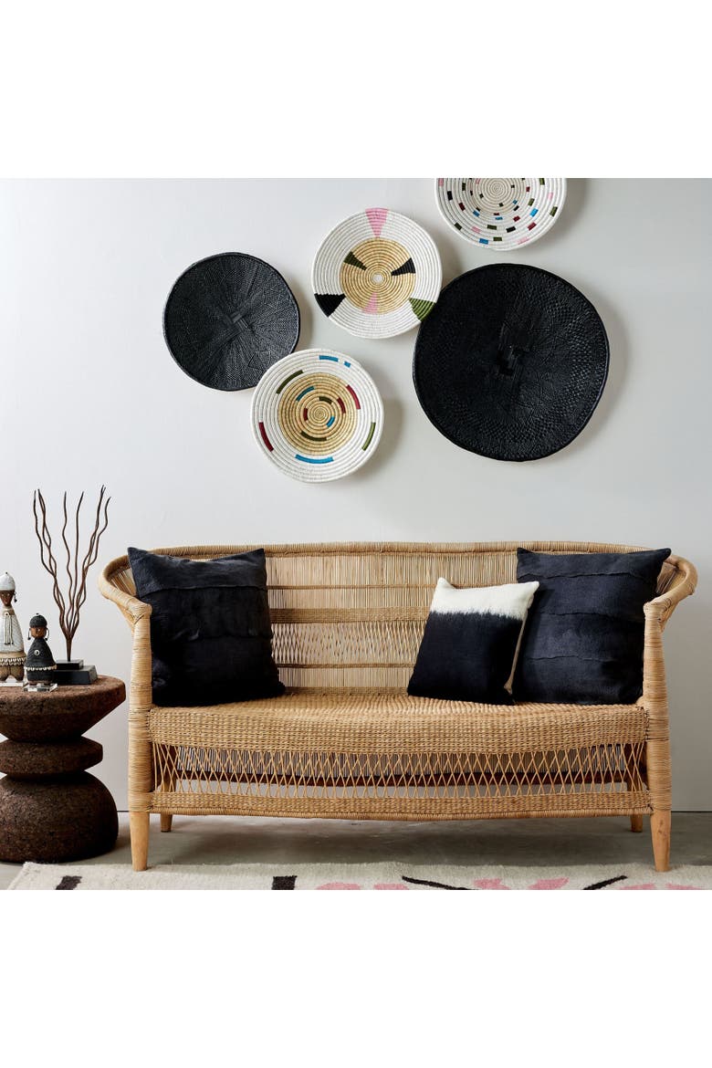 Hand-Painted Black Binga Flat Basket, Alternate, color, Black - Medium