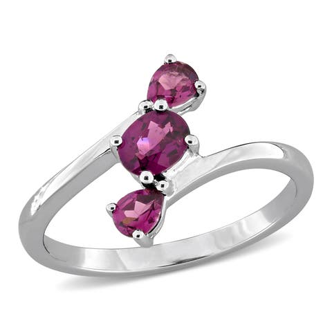 Rhodolite 3-Stone Ring Sterling Silver