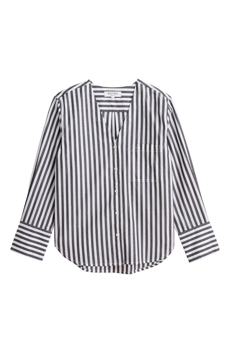 Alex Mill Crosby Stripe V-Neck Button-Up Shirt, Alternate, color,