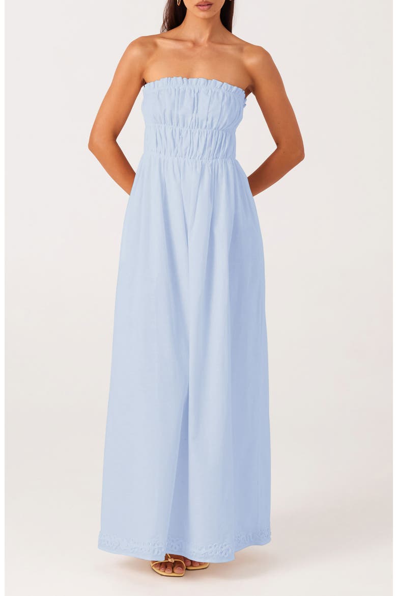 Ines Strapless Linen & Cotton Maxi Dress, Main, color, BLUE