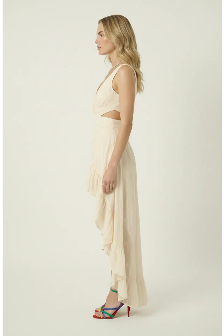 High-Low Ruffle Hem Cutout Dress, Alternate, color, Ivory