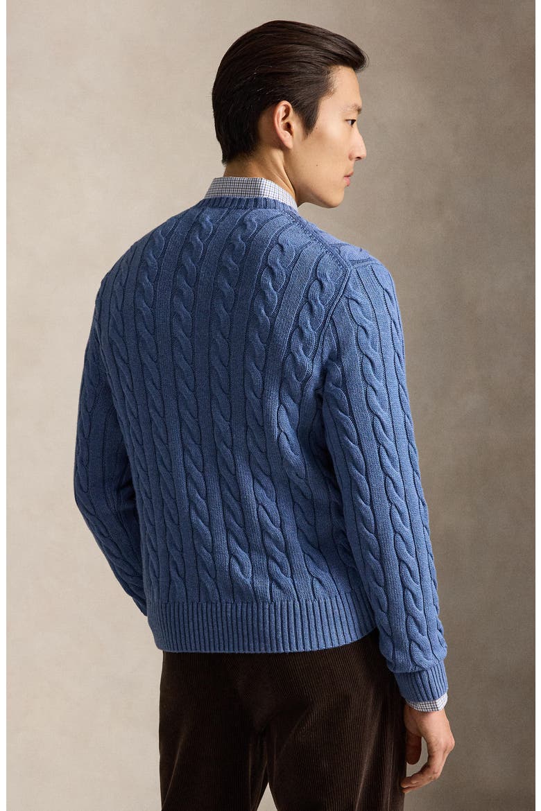 Cabled Cotton Crewneck Sweater, Alternate, color, BLUEBORG
