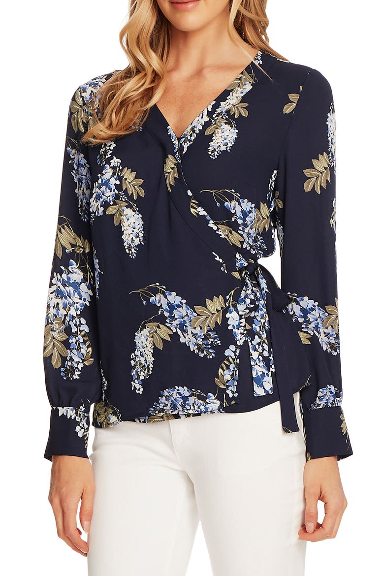 Weeping Willows Wrap Blouse, Main, color, NIGHT NAVY