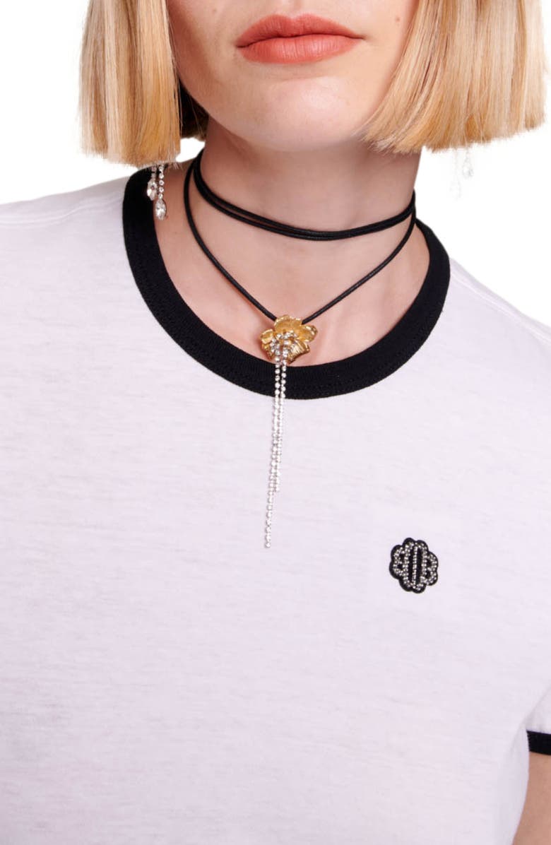 maje Contrast Trim Cotton T-Shirt, Alternate, color,