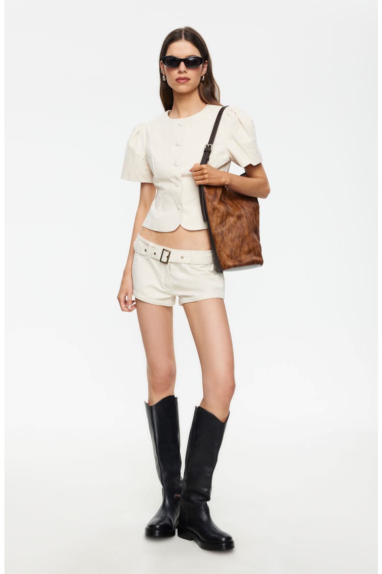Puff Shoulder Cotton Top, Alternate, color, BEIGE