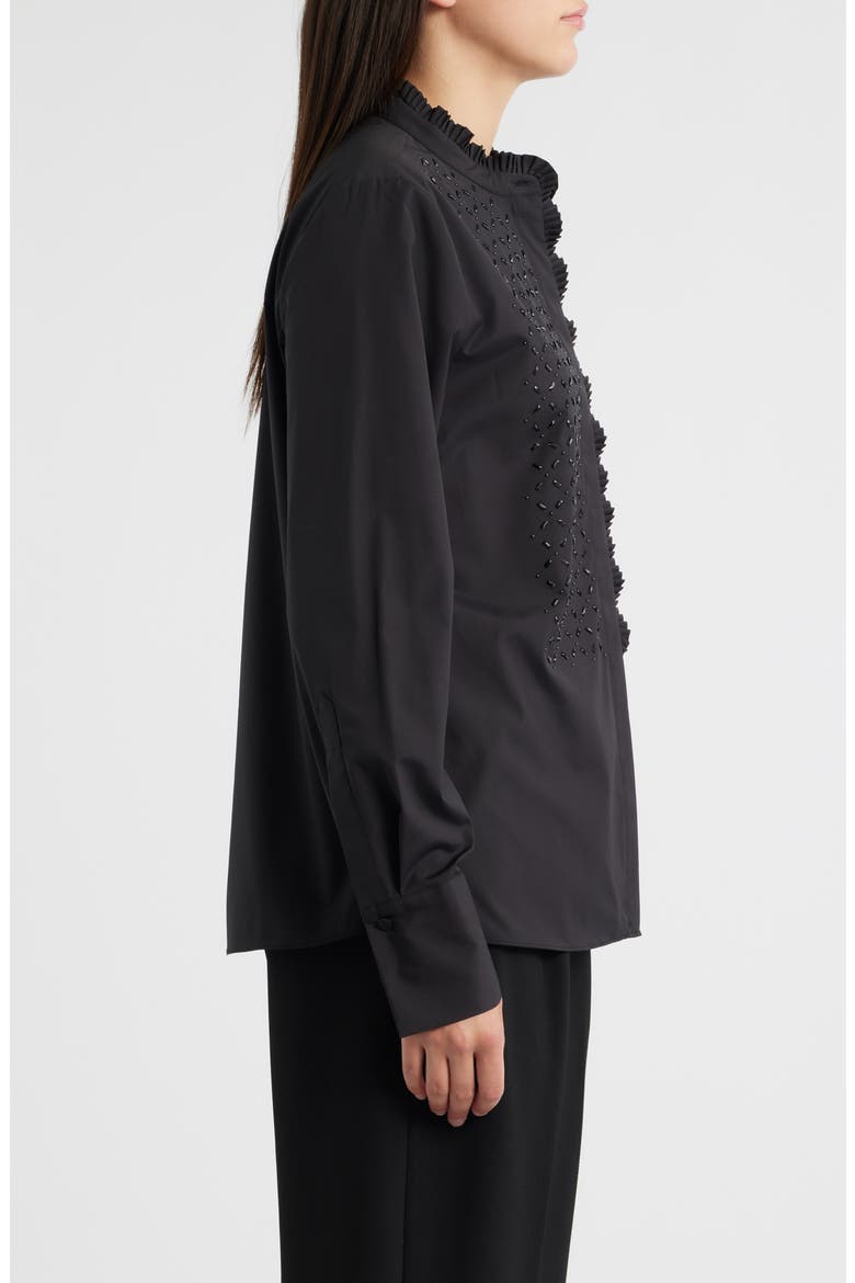 Mick Rhinestone Ruffle Cotton Blend Button-Up Shirt, Alternate, color, BLACK