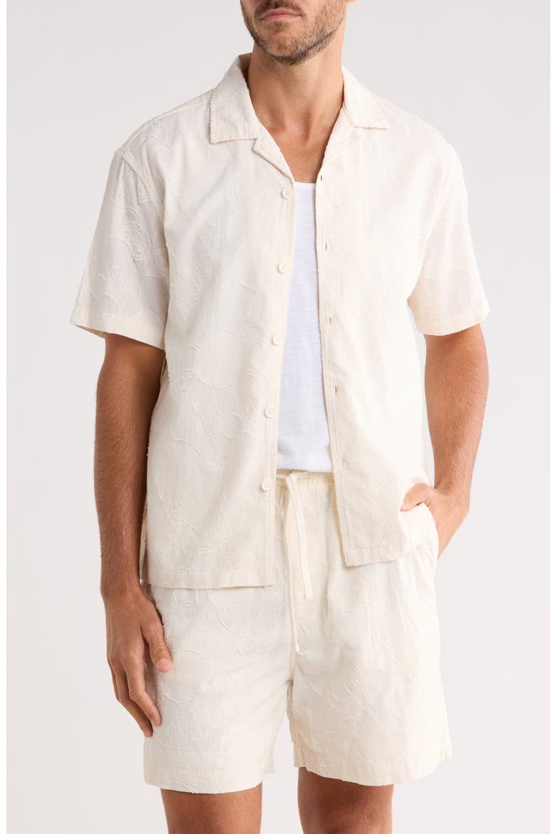 Floral Embroidered Cotton Camp Shirt & Shorts Set, Main, color, WHITE
