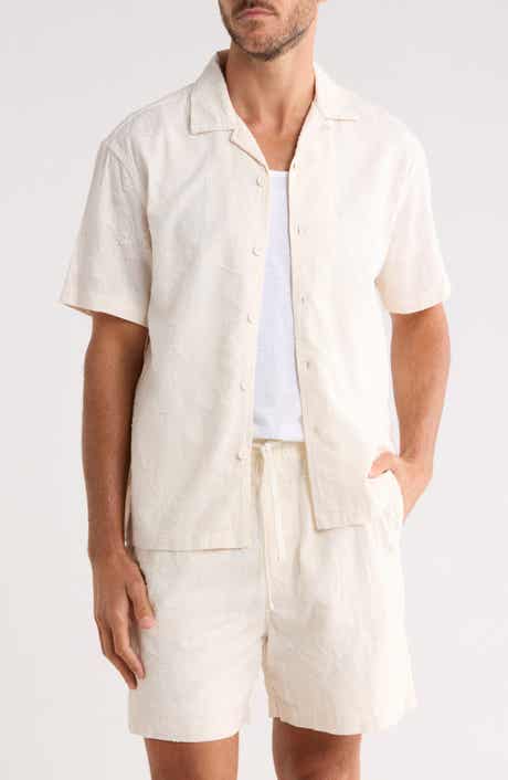 DENIM AND FLOWER Floral Embroidered Cotton Camp Shirt & Shorts Set