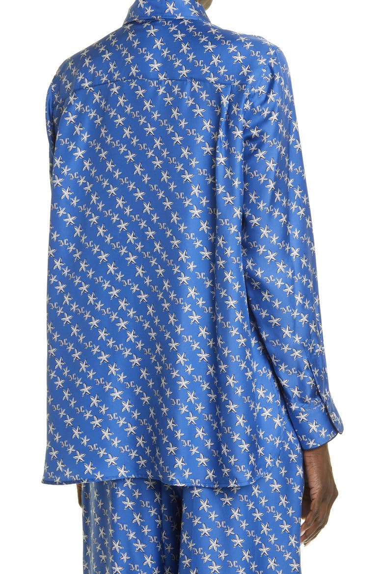 London Starfish Print Silk Blouse, Alternate, color, CORNFLOWER BLUE