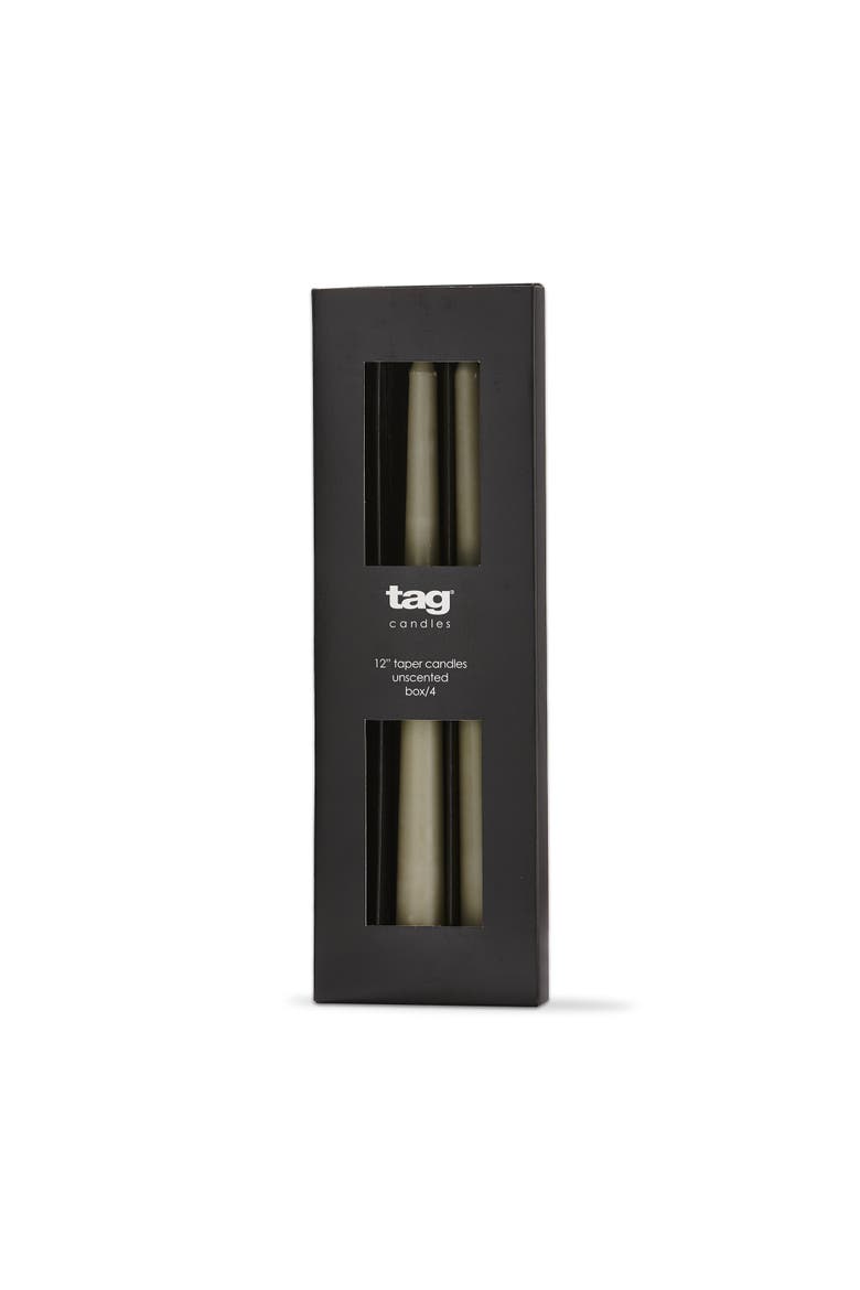 Sage Green Taper Candles Set of 4 Unscented Smokeless, Main, color, Brown