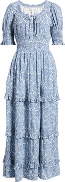 Treasure & Bond Smock Waist Ruffle Trim Tiered Maxi Dress