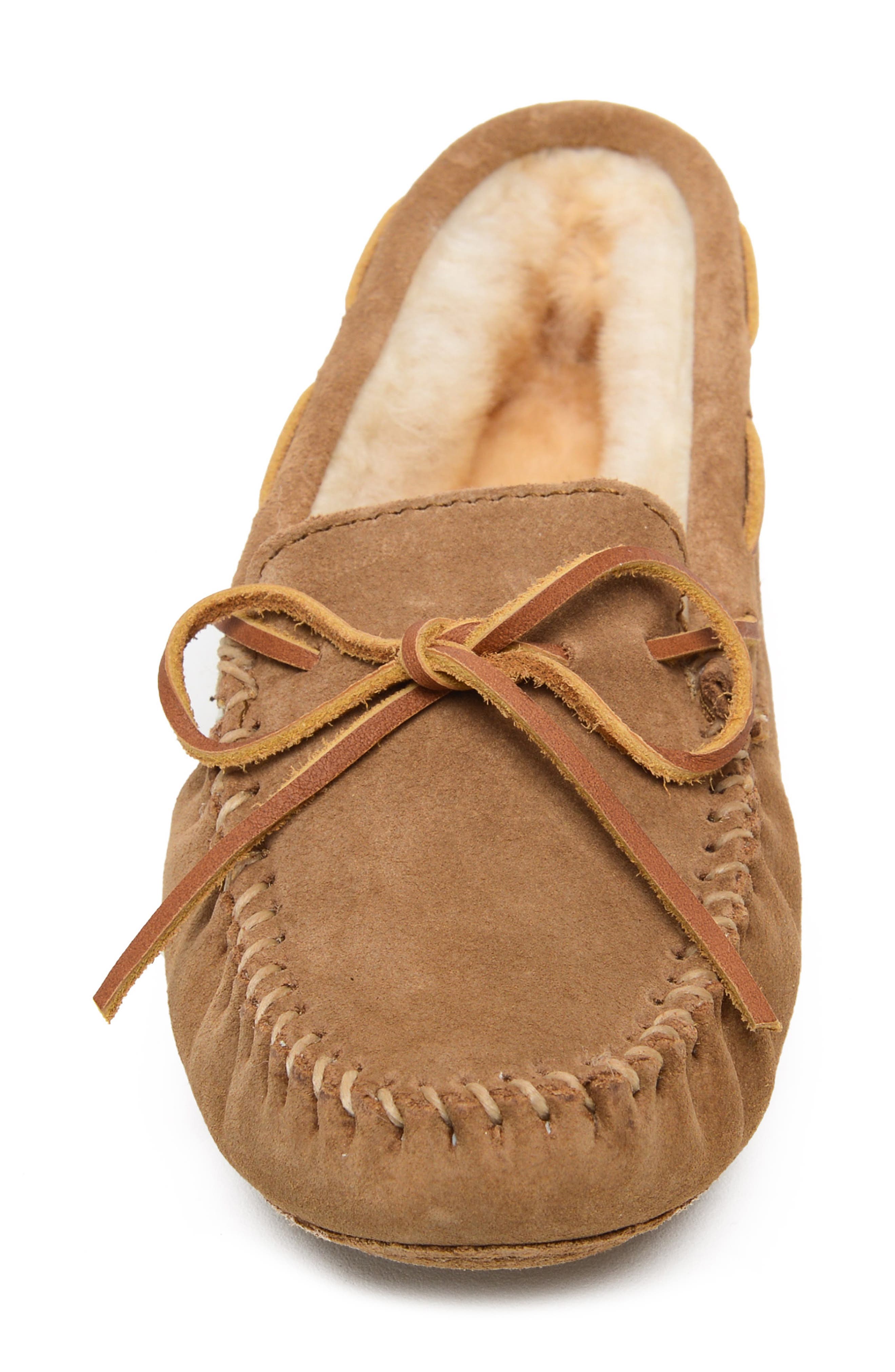 Minnetonka Genuine Shearling Softsole Slipper, Alternate, color, Tan