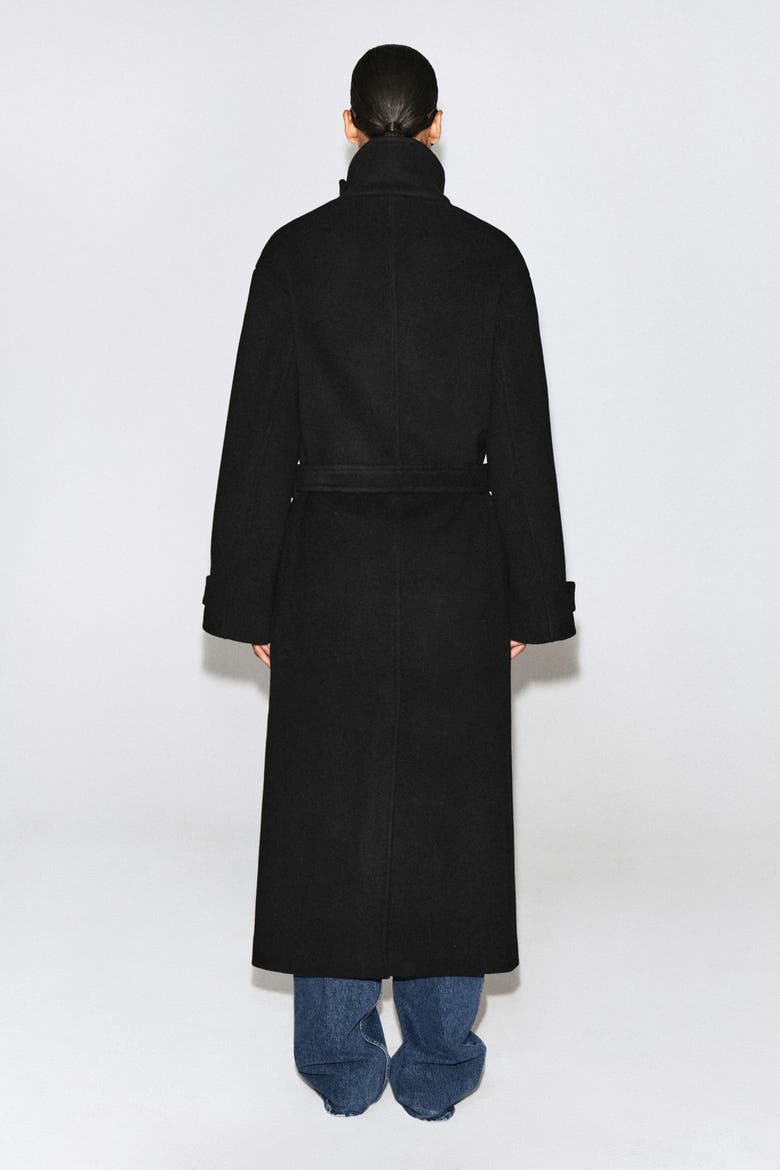 Belted Wool-Blend Mock-Neck Coat, Alternate, color, BLACK