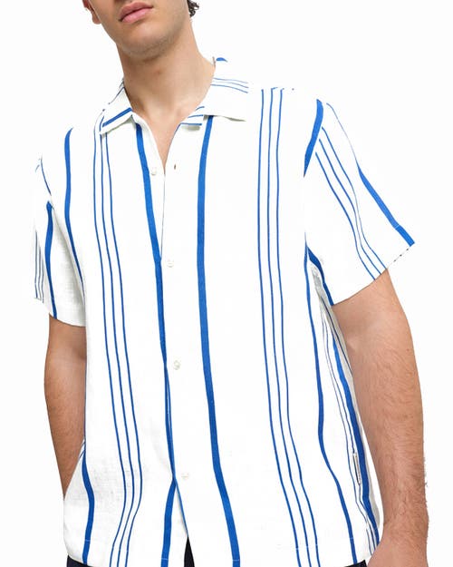 Peninsula Swimwear La Greca Linen Bowling Shirt In Blue