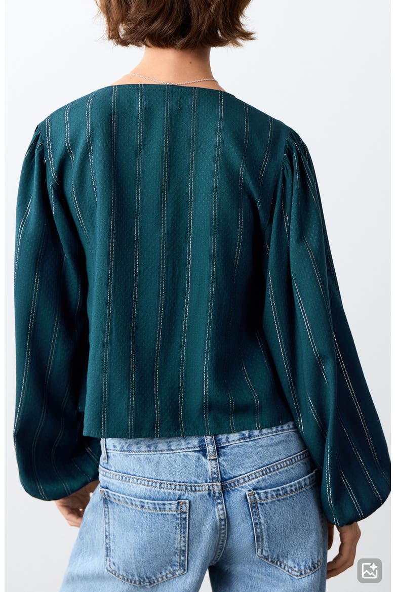 Metallic Stripe Bow Top, Alternate, color, PETROL BLUE