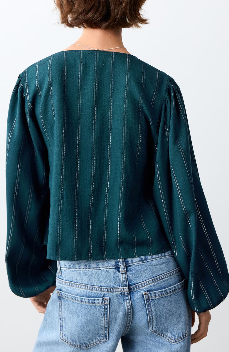 MANGO TEEN Metallic Stripe Bow Top, Alternate, color, Petrol Blue