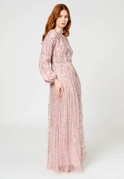 MARYISA MARYISA OCCASION MODEST EMBELLISHED SEQUIN BEADED A LINE EVENING MAXI DRESS
