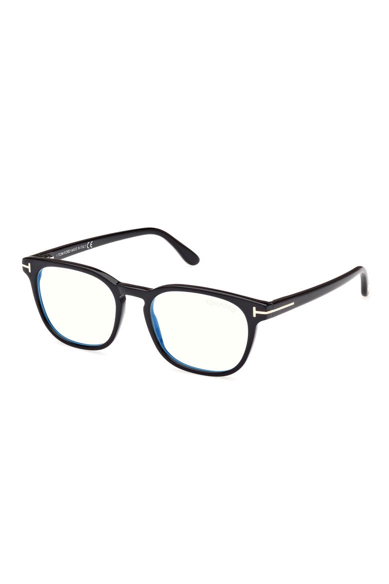 53mm Square Blue Light Blocking Glasses, Alternate, color, SHINY BLACK