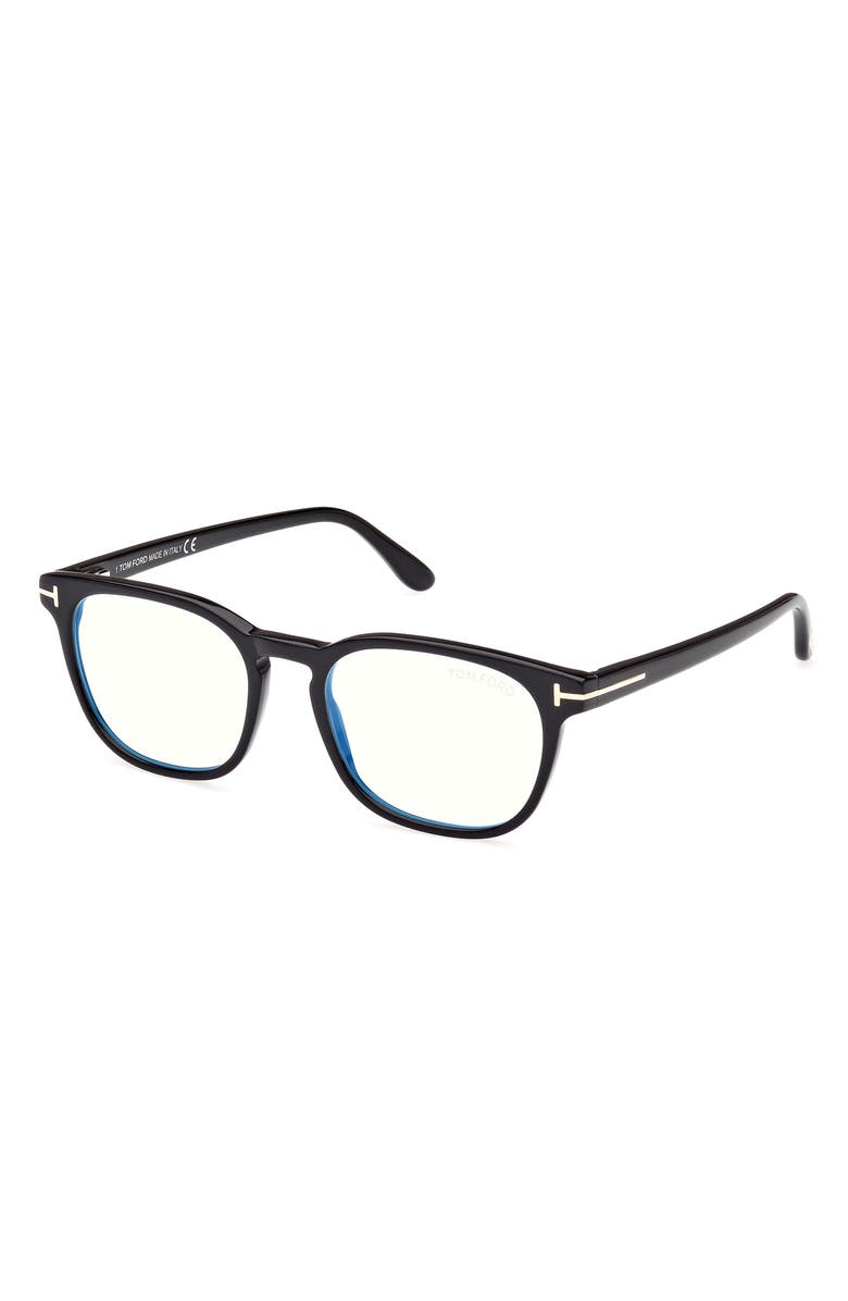 TOM FORD 53mm Square Blue Light Blocking Glasses, Alternate, color, Shiny Black