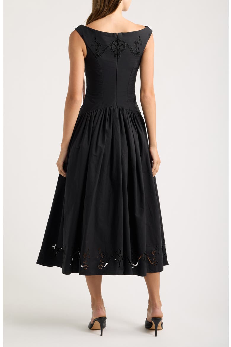 Lauren Embroidered Cotton Blend Midi Cocktail Dress, Alternate, color, BLACK