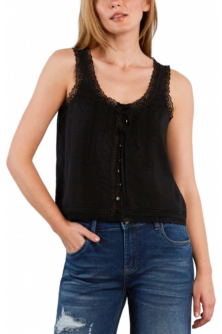 Lace Cotton Blend Tank Top, Alternate, color, BLACK BEAUTY
