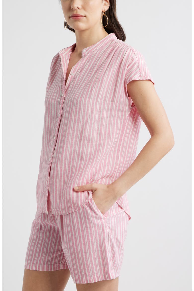Novelty Stripe Cap Sleeve Button-Up Shirt, Alternate, color, PINK- IVORY GINGER STRIPE