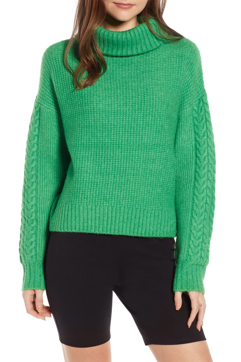 Cozy Textured Turtleneck (Nordstrom Exclusive), Main, color, GREEN ENERGY