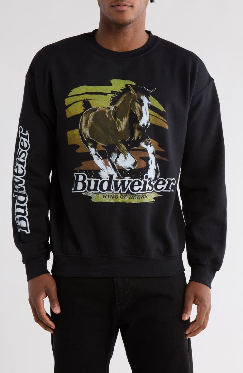 Junk Food Budweiser Crewneck Graphic Sweatshirt, Main, color, Black