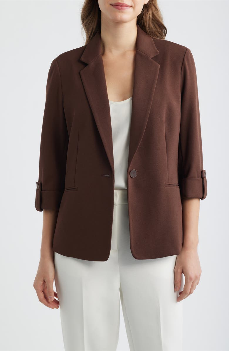 AK ANNE KLEIN Roll-Tab Sleeve Jacket, Main, color, Dark Chocolate