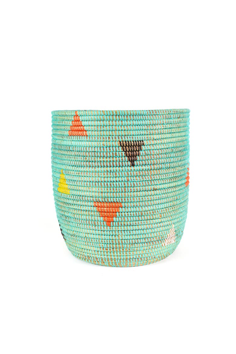 Aqua Teranga Triangles Bath Bin Basket, Alternate, color, Aqua