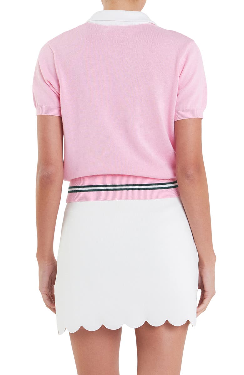 English Factory Sports Club Monogram Embroidered Linen & Cotton Quarter Zip Polo Sweater, Alternate, color, 