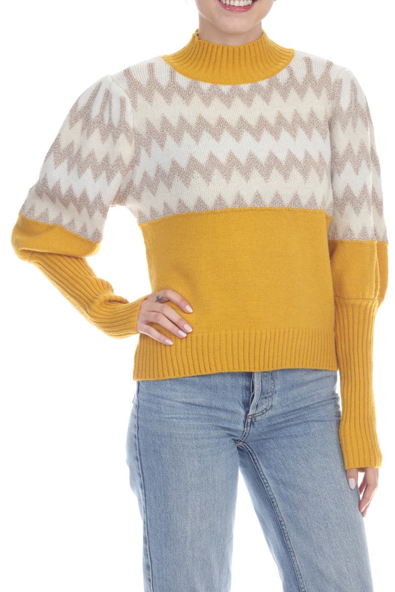 Metallic Chevron Stripe Sweater, Main, color, YELLOW