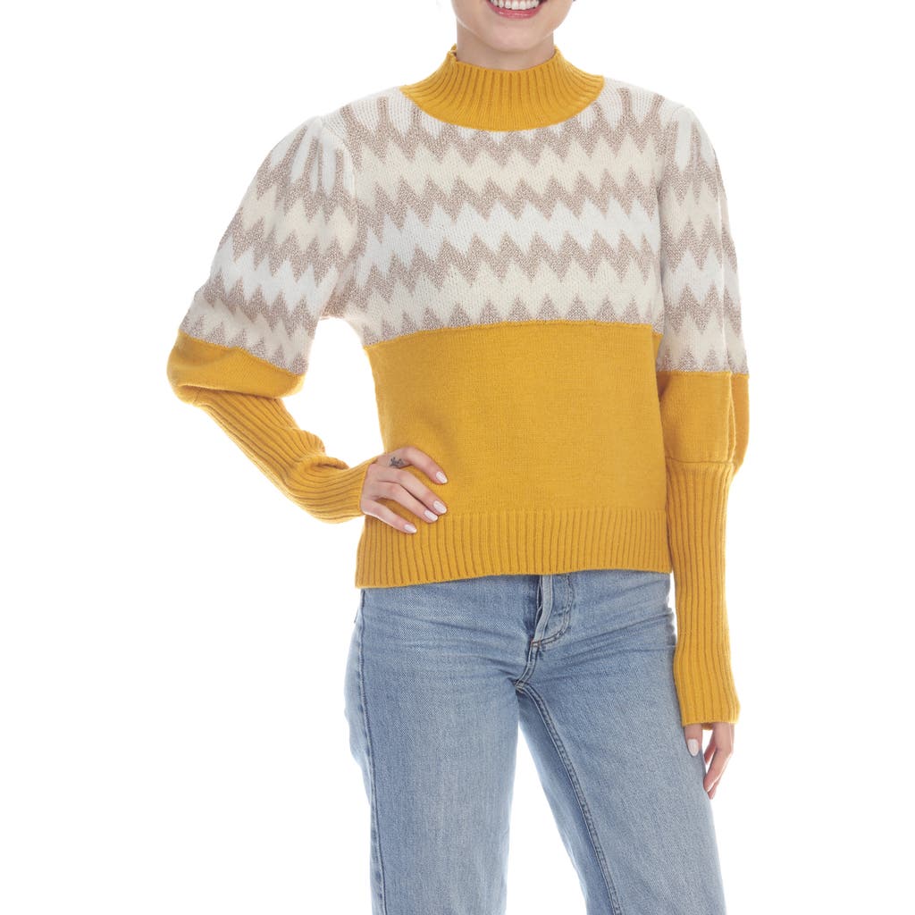 Rain And Rose Metallic Chevron Stripe Sweater In Yellow