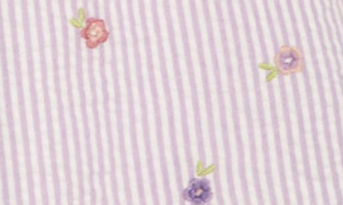 Jojo Maman Bébé Jojo Maman Bebe Floral Embroidered Seersucker Smocked Bodice Dress & Bloomers In Lilac