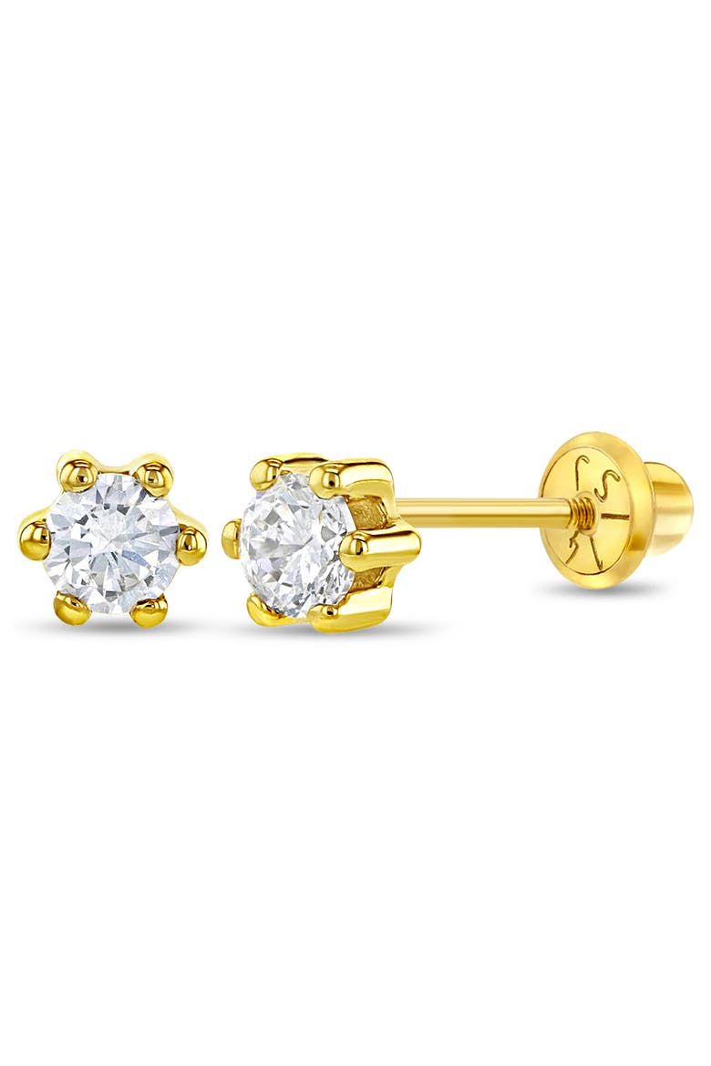 14k 6 Prong Cubic Zirconia Solitaire Earrings, Main, color, Gold