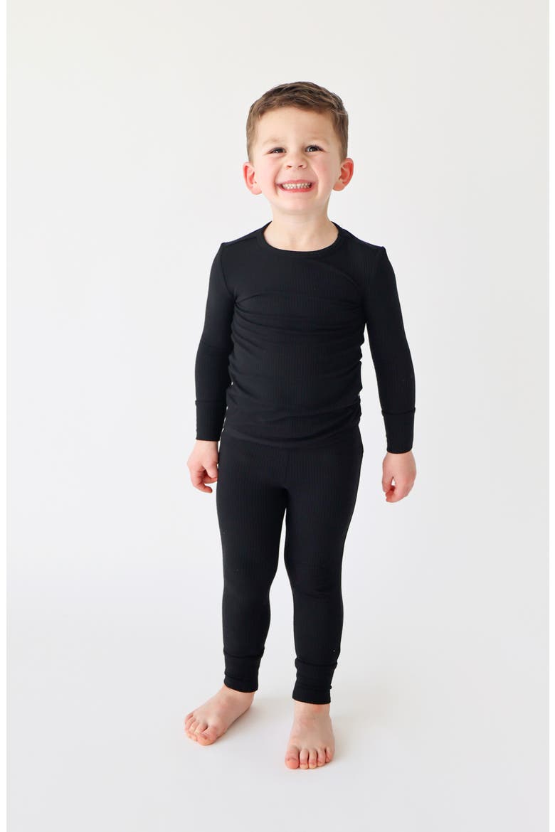 Long Sleeve Rib Fitted Two-Piece Pajamas, Alternate, color, BLACK