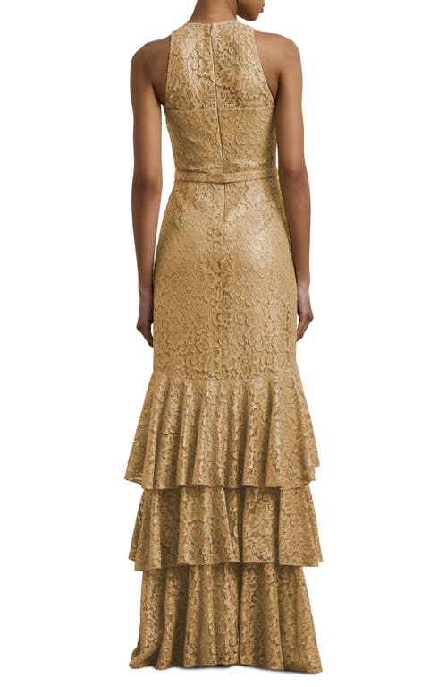 Ralph Lauren Women's Belted Metallic Lace Tiered Gown In Sand Dune/gold
