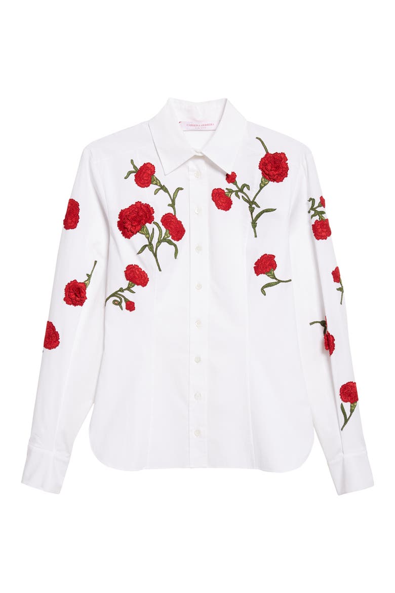 Isabella Rose Embroidered Stretch Poplin Button-Up Shirt, Alternate, color, WHITE MULTI