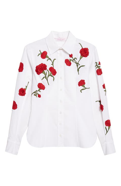 Isabella Rose Embroidered Stretch Poplin Button-Up Shirt