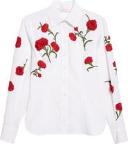 Carolina Herrera Isabella Rose Embroidered Stretch Poplin Button-Up Shirt