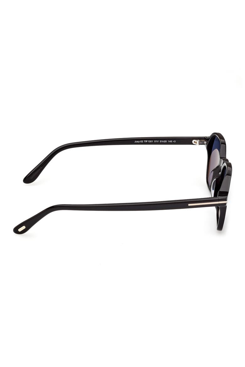 Joey-02 51mm Geometric Sunglasses, Main, color, SHINY BLACK T LOGO BLUE LENS